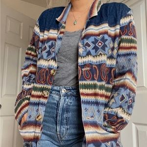 Vintage Backroad Blues Denim Jacket | Patterned denim jacket | oversized jacket
